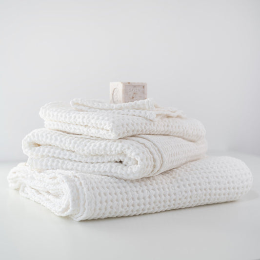 White Linen & Cotton Waffle Towel